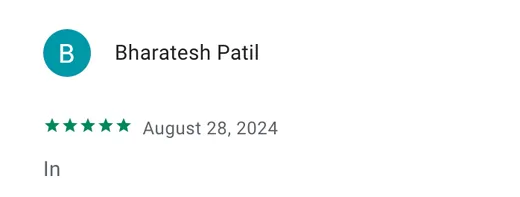 Five-star Google Play review of Intch by Bharatesh Patil with the one-word text In.