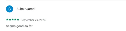 Five-star Google Play review by Suhair Jamal saying Intch seems good so far.
