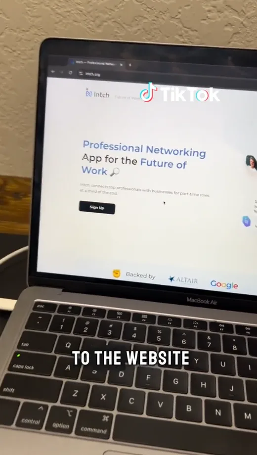 Frame from a TikTok video showing the Intch website open on a laptop screen, captioned To the website.