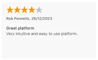 App Store review by Rob Pennells titled "Great platform", calling Intch a very intuitive and easy-to-use platform.