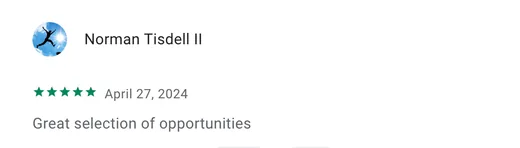Google Play review by Norman Tisdell II praising Intch's great selection of opportunities.